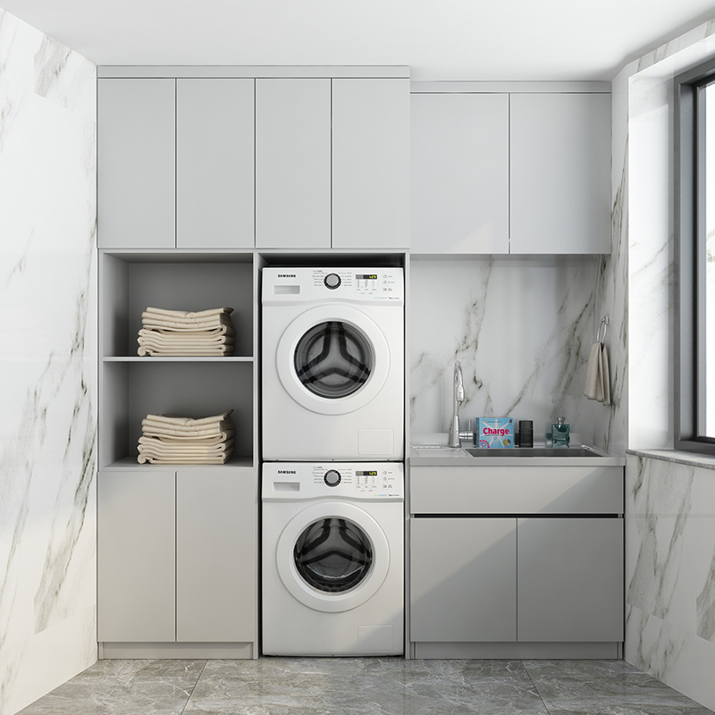 B6-疊放雙電器+吊柜+側(cè)柜（不銹鋼陽臺(tái)洗衣柜）